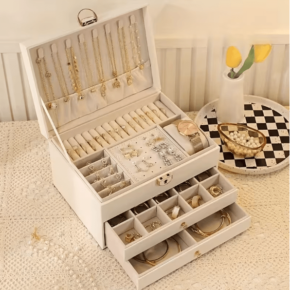 3-Layer Jewelry Storage Box – Luxury Organizer for Rings, Earrings & Accessories