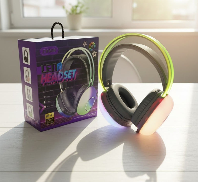 LED Wireless Bluetooth Headset with RGB Lights, Deep Bass & Long Battery Life