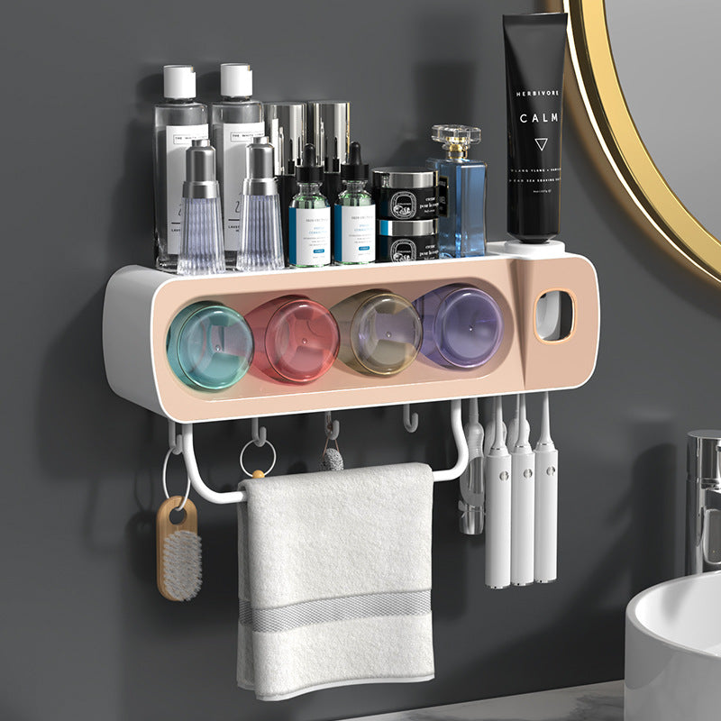 Multi-Functional Toothbrush Holder – Wall Mounted Bathroom Organizer with Toothpaste Dispenser