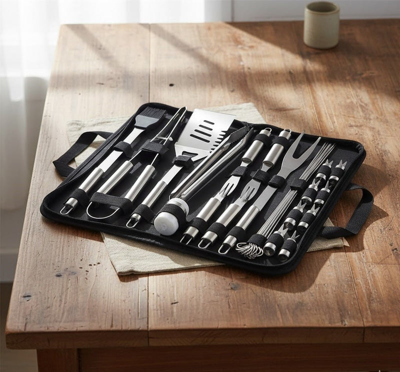 Professional BBQ Grill Tool Set – Premium Stainless Steel Barbecue Accessories Kit with Carrying Case