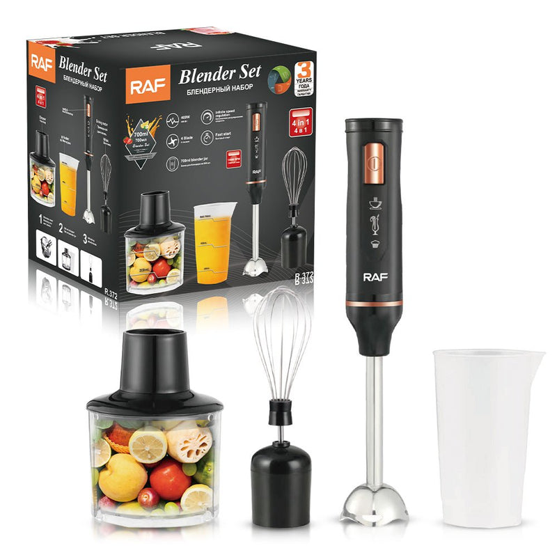 RAF 4-in-1 Hand Blender Set 1200W – Immersion Stick Blender with Chopper, Whisk & 700ML Beaker | Stainless Steel Electric Food Processor