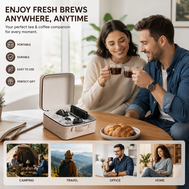 Portable Coffee Brewing Travel Kit – All-in-One Manual Coffee Maker Set with Hand Grinder, Dripper, Kettle & Carry Case | Compact Coffee Kit for Camping, Travel, Office & Outdoor Adventures