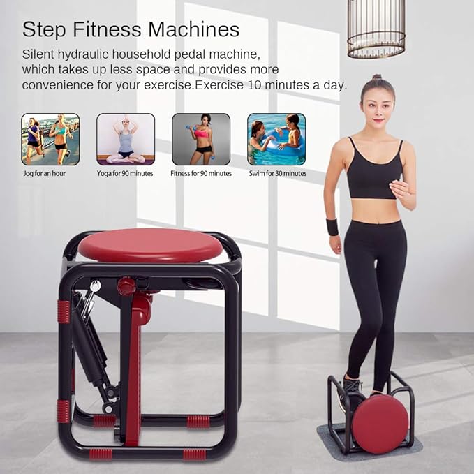 Fitness Stair Stepper with LCD Monitor | Mini Hydraulic Step Machine for Home Cardio Workout, Leg & Glute Training with Resistance Bands