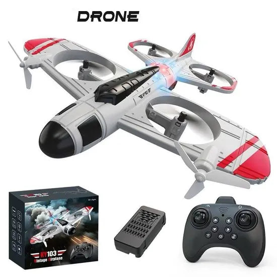 KY103 Vintage Airplane Drone – 2.4GHz Remote Control RC Aircraft with LED Lights & Stable Flight