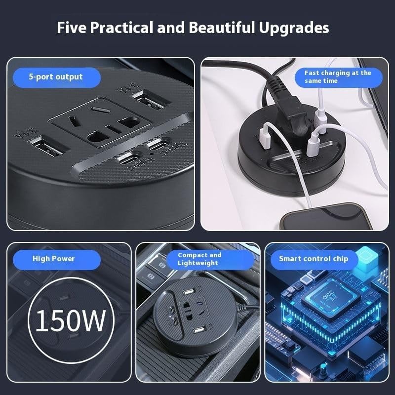 150W Car Power Inverter | DC 12V to AC 220V/110V Converter with USB & Fast Charging Ports