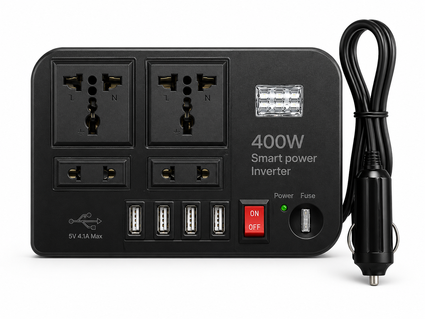 Multi-Port Smart Power Inverter – Portable Fast Charging Converter with AC Outlet, USB & Type-C Ports