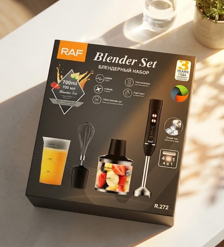 RAF 4-in-1 Hand Blender Set 1200W – Immersion Stick Blender with Chopper, Whisk & 700ML Beaker | Stainless Steel Electric Food Processor