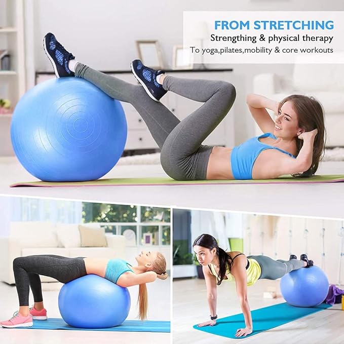 LORDEX Anti-Burst Gym Ball for Fitness & Yoga | Non-Slip Exercise Stability Ball for Core Strength, Balance, Pilates, Home & Gym Workouts